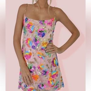 Sequin backless pink mini dress